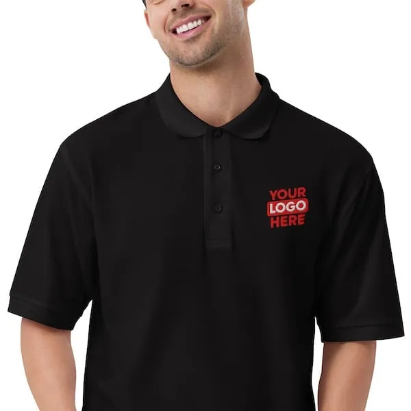 Happy man wearing a corporate polo shirt that has been embroidered with a company logo to represent products available in San Diego and the surrounding SD.